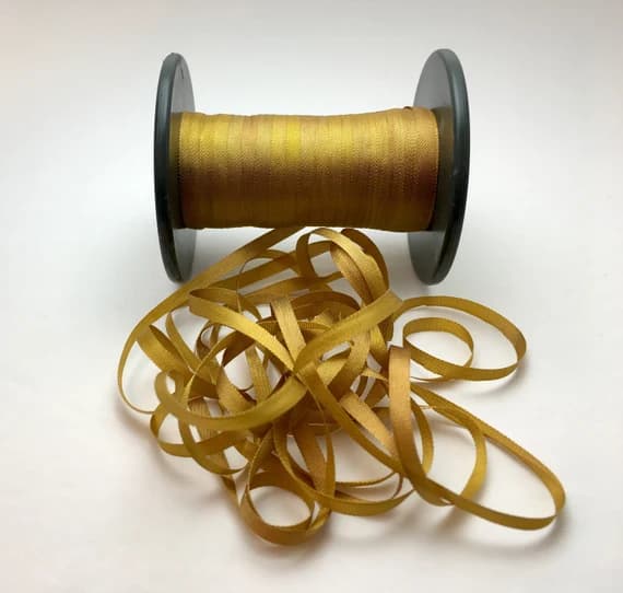 gold none - Hand Dyed Variegated Dark Gold #68 Pure Silk Embroidery Ribbon 4mm 1/8" wide Japan -3 yards-