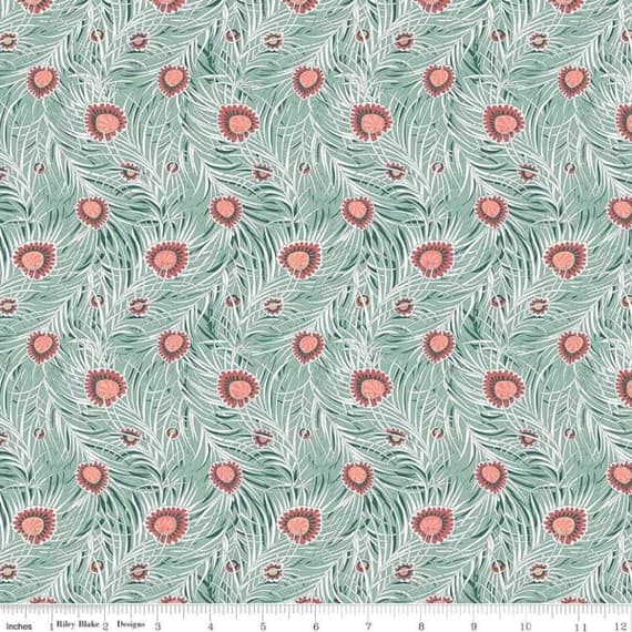 peacock cotton fabric - Pipers Peacock Light Green The Hesketh House Collection - Liberty of London Cotton Fabric