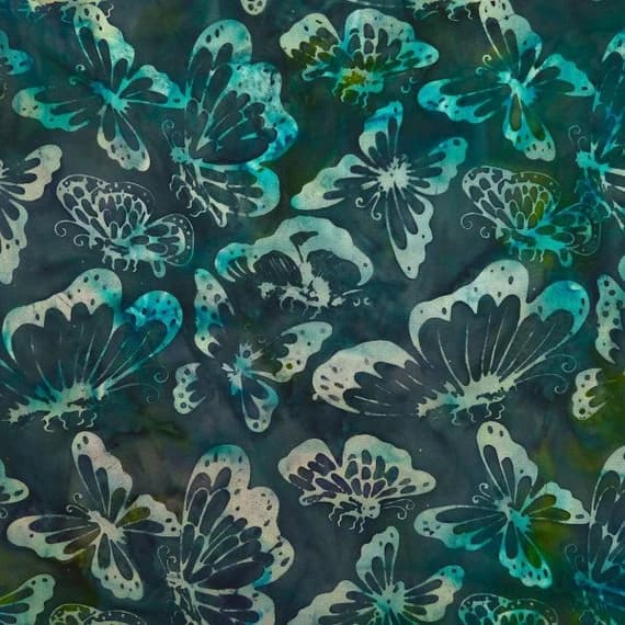 aqua cotton fabric - Bleached Aqua Butterflies - Sagebrush - Batik by Mirah Cotton Fabric