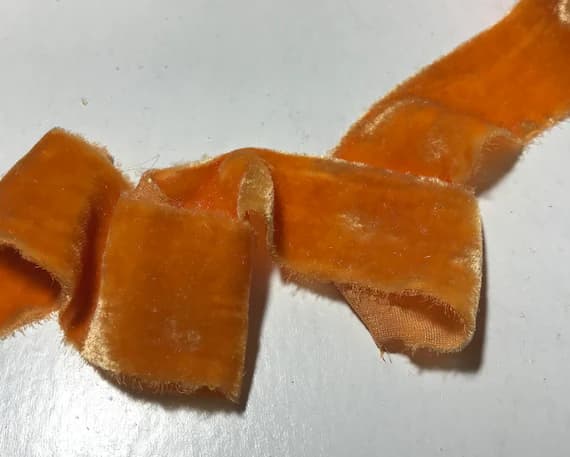 orange none - Hand Dyed Saffron Orange Silk Velvet Ribbon ( 4 Widths to choose from)