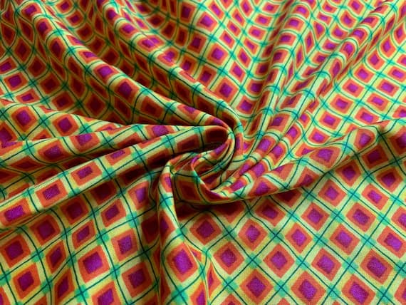 pink cotton fabric - Yellow & Pink Diamonds Cotton Fabric Vintage 90's OOP by SSI
