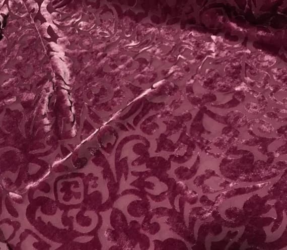 boysenberry velvet fabric - Boysenberry Scroll - Hand Dyed Burnout Silk Velvet Fabric