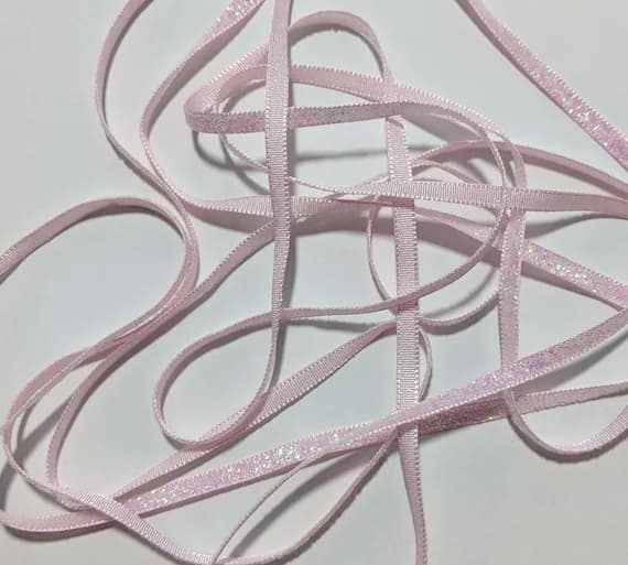 pink none - French VELVET Ribbon Lurex Metallic IRIDESCENT Baby PINK 2 yards x 5mm 1/4 inch