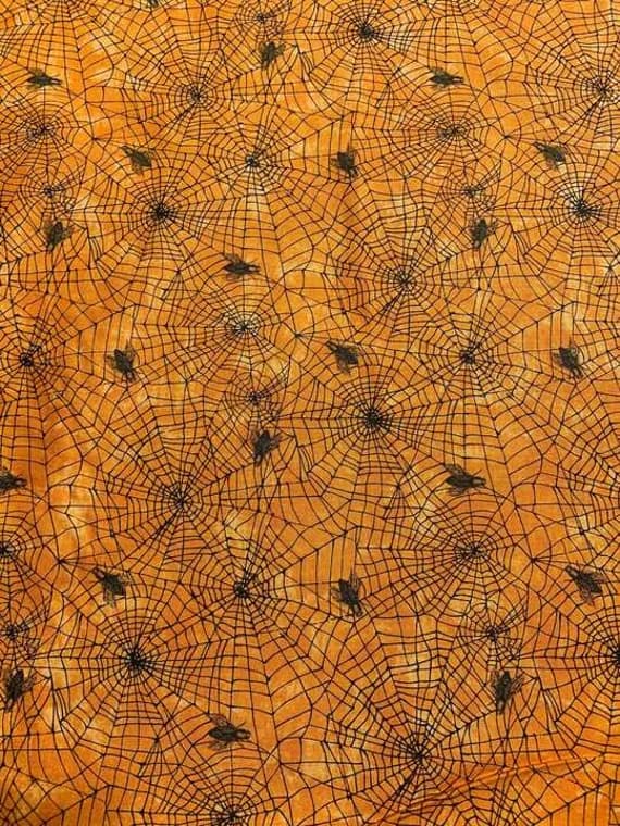 orange cotton fabric - Spiderwebs on Orange - Wicked - by Nina Djuric for Northcott Fabrics