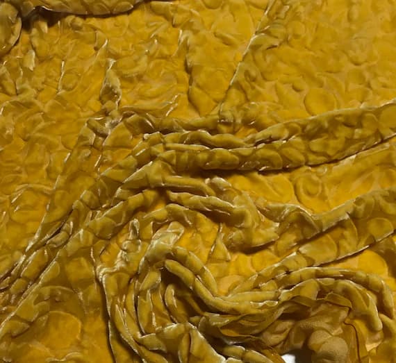 mustard velvet fabric - Mustard Yellow Scroll - Hand Dyed Burnout Silk Velvet