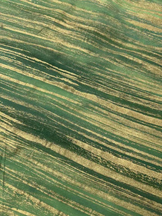 gold cotton fabric - Gold Metallic Stripe on Green Batik 100% Cotton Fabric