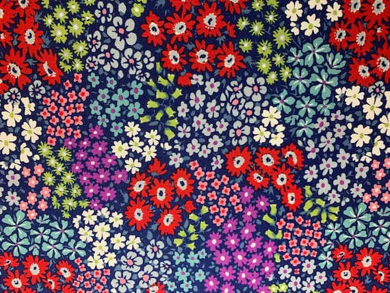 red cotton fabric - Spring Flowers - Blue with Red Purple Green Floral - Cosmo Japan Cotton Oxford Fabric