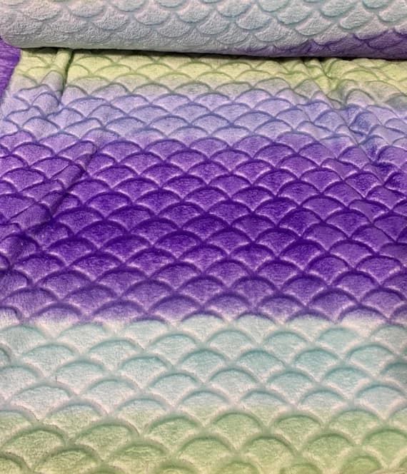 green fabric - Purple; Green & Blue Mermaid Minky Cuddle Fabric
