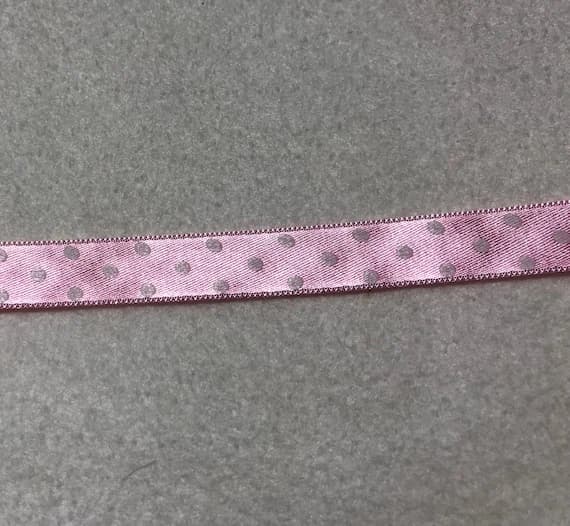 white none - Pink with White Polka Dots Double Sided Satin Ribbon Trim Made in France 9/16" wide