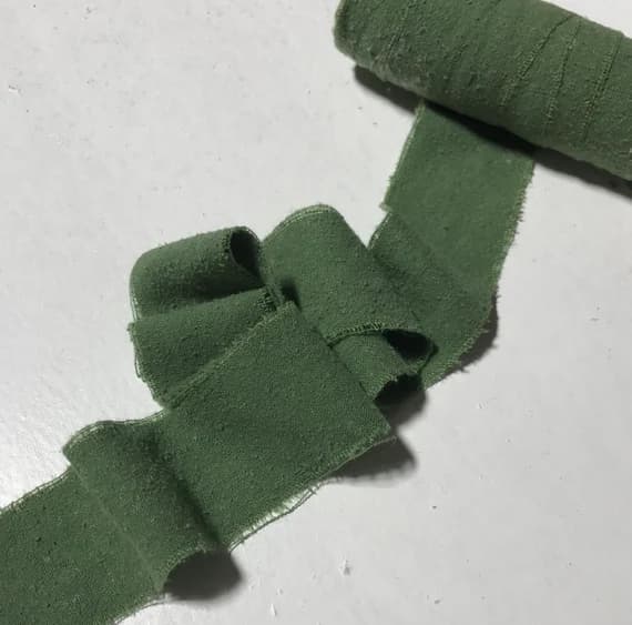 green none - Hand Dyed Moss Green 100% Silk Noil Ribbon ( 3 Widths to choose from)