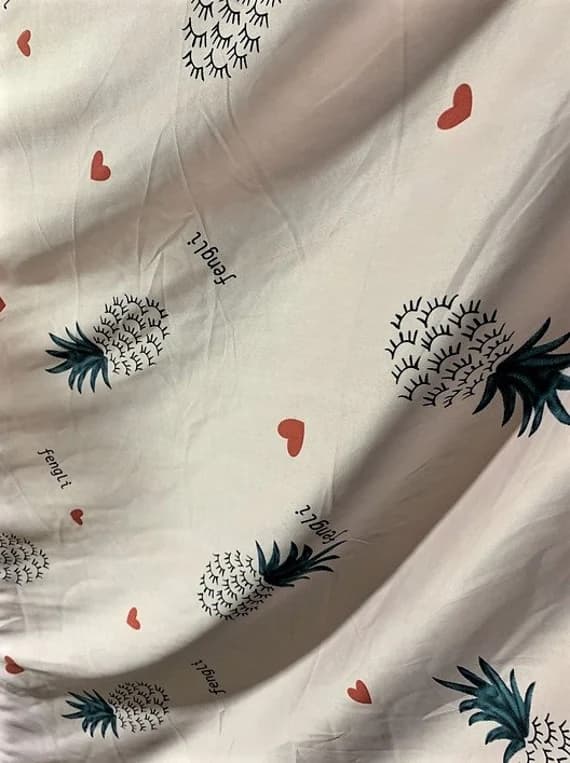 white charmeuse fabric - Pineapples on White - Faux Silk Charmeuse Satin Fabric