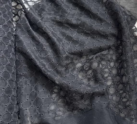 black chiffon fabric - Black Embroidered Eyelet - Crinkle Silk Chiffon Fabric