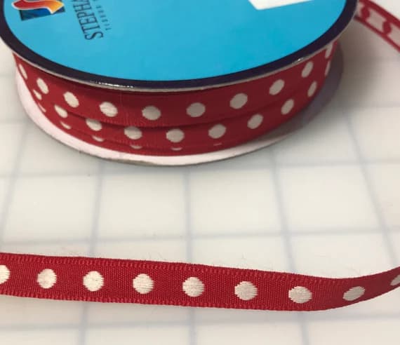 red none - Red Polka Dot Jacquard Ribbon Trim 3/8" wide x 3 yards