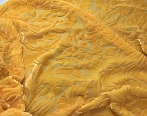 velvet fabric - Golden Poppy Floral - Hand Dyed Burnout Silk Velvet
