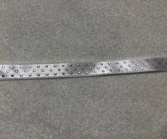 silver none - White with Silver Metallic Polka Dot Satin Ribbon Trim Made in France 1/2" wide