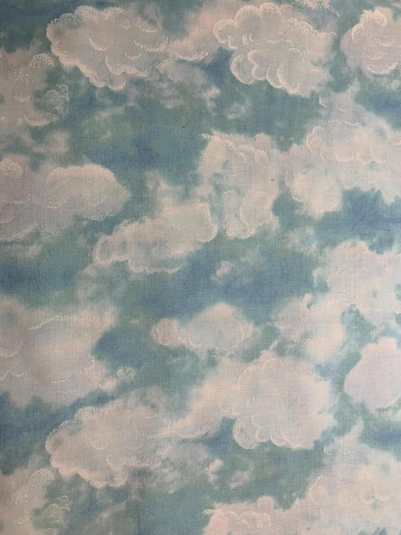blue cotton fabric - Blue Sky with Clouds Cotton Fabric Vintage 90's OOP Hi-Fashion