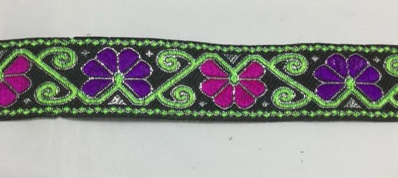 purple none - French JACQUARD Ribbon Metallic Pink & Purple Flowers by the yard 1.25 inch