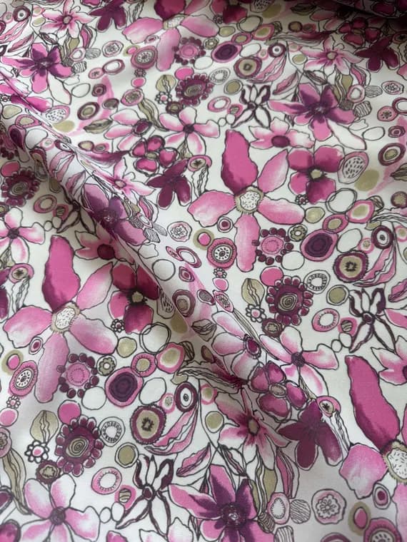 pink chiffon fabric - Pink Floral 100% Silk Chiffon Fabric