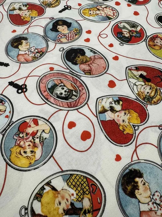 cotton fabric - All My Heart Lockets by Riley Blake J Wecker Frisch 100% Cotton Fabric Retro Valentine's Day