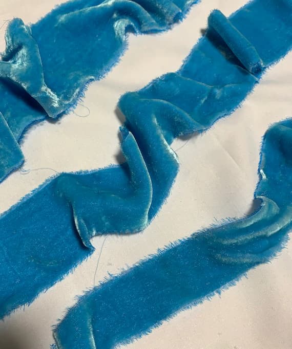 blue none - Hand Dyed CARIBBEAN BLUE Silk Velvet Ribbon ( 4 Widths to choose from)