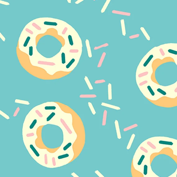 teal cotton fabric - Food Trucks Donuts Teal - Paintbrush Studio Cotton Fabric