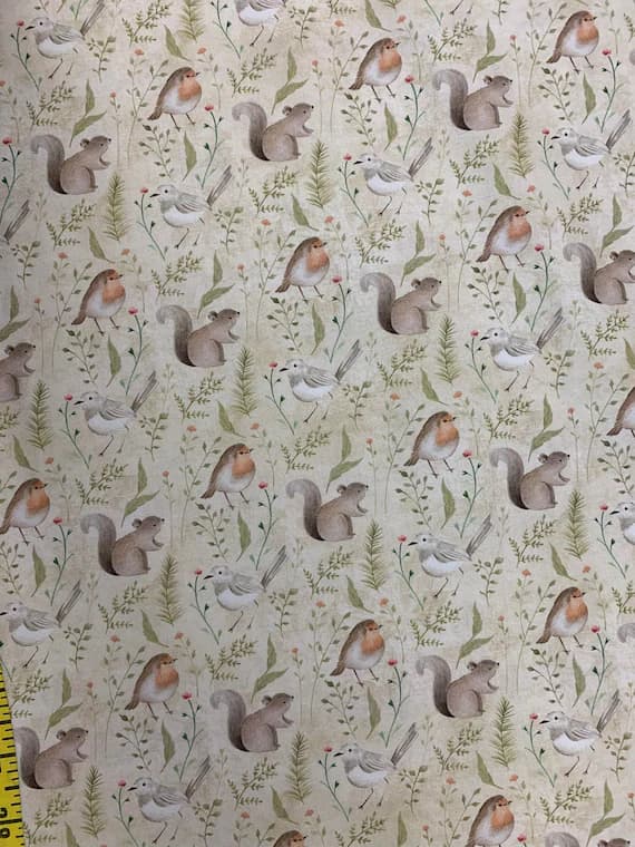 cream cotton fabric - Birds & Leaves Cream - Nature's Nursery - Paintbrush Studio Cotton Fabric