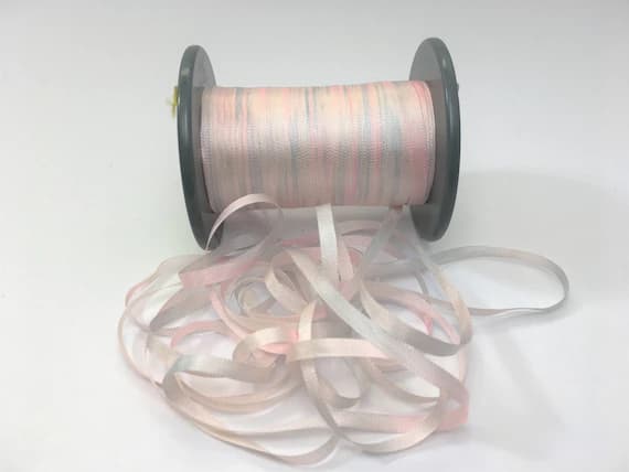 blue none - Hand Dyed Pastel Pink & Blue #54 Pure Silk Embroidery Ribbon 4mm 1/8" wide Japan -3 yards-