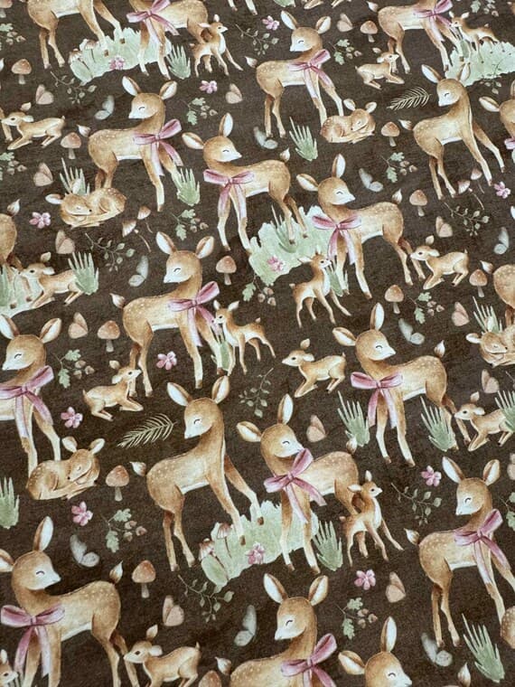 brown cotton fabric - Deer on Brown - Nature's Nursery - Paintbrush Studio Cotton Fabric