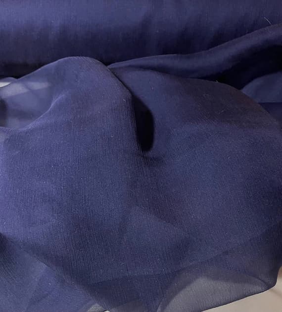 navy chiffon fabric - Midnight Navy Blue - Crinkle Silk Chiffon Fabric
