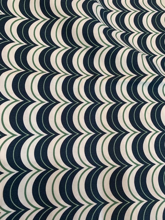 navy cotton fabric - Navy & White Waves - Tidy Curlers Curiosities - by Art Gallery 100% Cotton Fabric