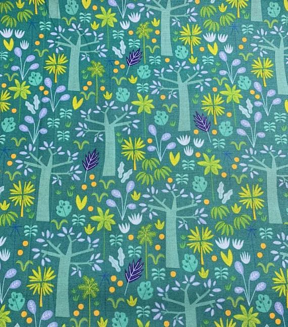 mint cotton fabric - Jungle Plants on Teal - Under the Canopy - by Citrus & Mint Designs for Riley Blake Designs
