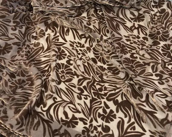 brown velvet fabric - CHOCOLATE BROWN Floral Burnout Hand Dyed Silk Velvet Fabric