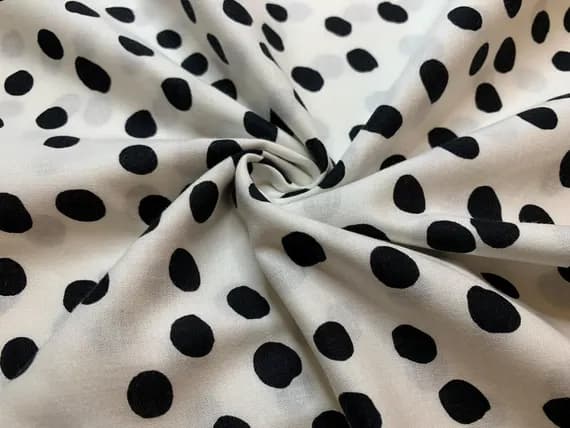 black cotton fabric - Black and White Polka Dots Cotton Fabric Vintage 90's OOP by P&B