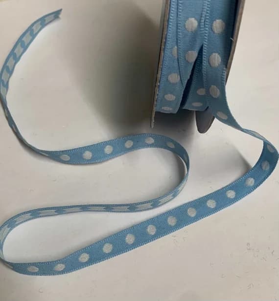 blue none - Baby Blue Polka Dot Jacquard Ribbon Trim 3/8" wide x 3 yards