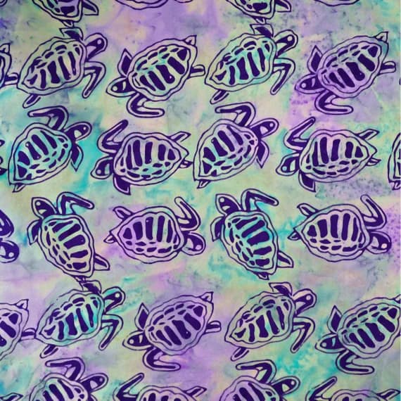 turquoise cotton fabric - Rosy Turquoise Turtles Light Blue/Purple - Legend Blue - Batik by Mirah Cotton Fabric