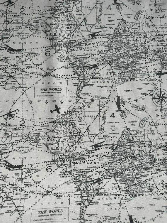 cotton fabric - Air Traffic Felix World Map Airplanes - Premier Prints Cotton Canvas Fabric