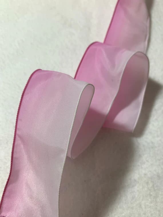 white none - Ombre Pink & White Vintage French Wired Taffeta Ribbon 1-5/8" wide
