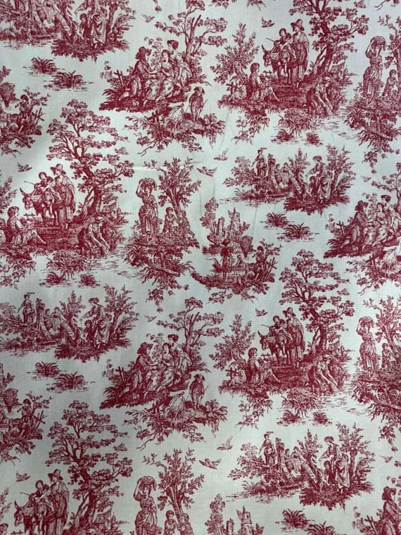 white cotton fabric - Red on White Toile - Cotton Canvas Fabric