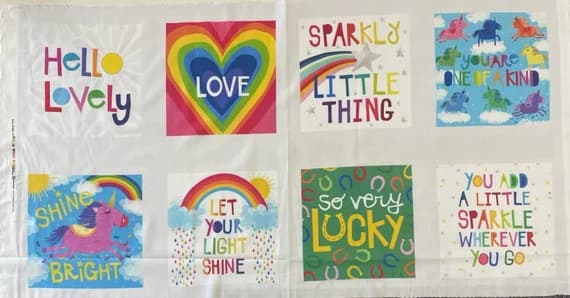 cotton fabric - Shine Bright Rainbow Unicorn Panel 24"x45" - Clothworks Cotton Fabric