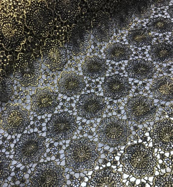 navy lace - Navy & Gold Doily Flowers Schiffli Lace Fabric