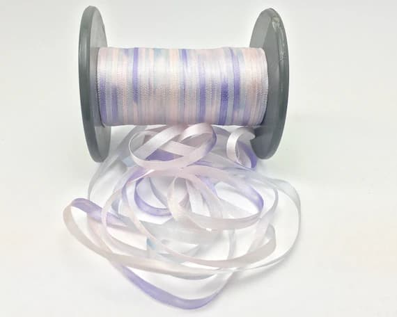 blue none - Hand Dyed Baby Pink Purple & Blue #70 Pure Silk Embroidery Ribbon 4mm 1/8" wide Japan -3 yards-