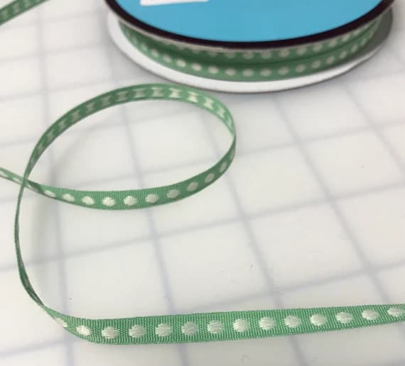 green none - Light Green Polka Dot Ribbon Trim made in France 1/4" wide x 3 yards