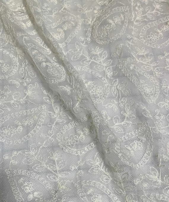 ivory lace - Ivory Paisley Embroidered Tulle Lace Fabric