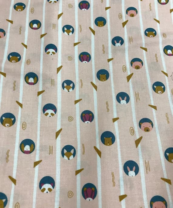 salmon cotton fabric - Woodland Animals in Trees Salmon - Treehouse - Figo Cotton Fabric