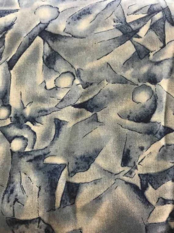 white cotton fabric - Blue and White Abstract - The Nuovu Collection by Kings Road - Vintage OOP 90s Cotton Fabric
