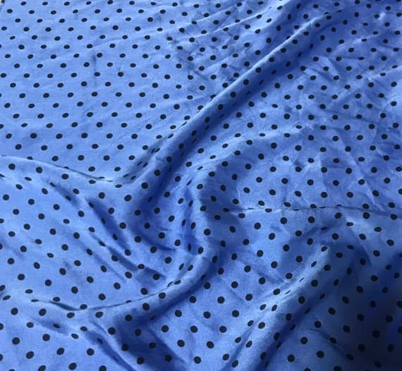 black charmeuse fabric - Hand Dyed Silk CHARMEUSE Fabric Periwinkle Blue & Black Small Polka Dots