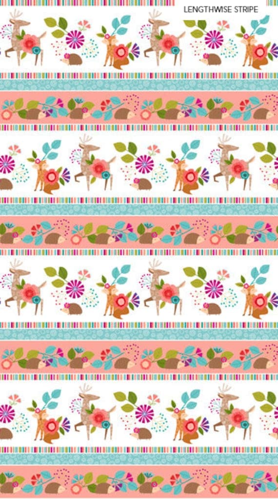 forest cotton fabric - Forest Frolic - Border Stripe White Multi - Northcott Cotton Fabric