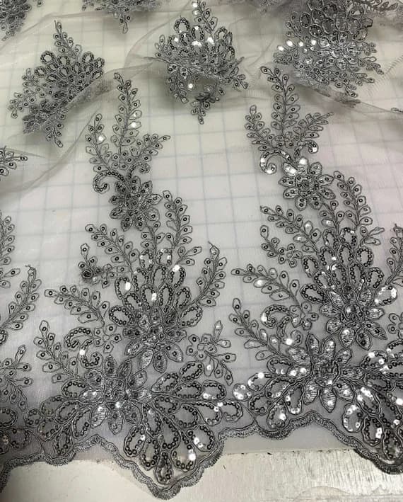 silver lace - Silver Sequin Floral Embroidered Tulle Fabric