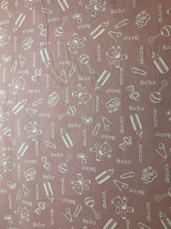 pink cotton fabric - Pink Baby Motifs Cotton Fabric Vintage 90's OOP Fabric Traditions