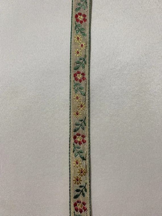 gold none - Vintage Red Green & Gold Flowers - Jacquard Ribbon 1/2" wide - 2 Yards